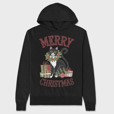 Christmas Cat Mistletoe, Hanorac Oversize Barbati (Unisex)