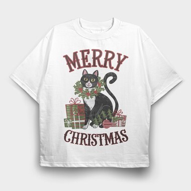Christmas Cat Mistletoe, Tricou Oversize Barbati (Unisex)