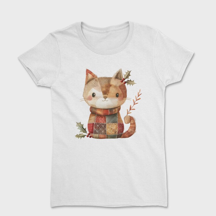 Christmas Cat Patchwork, Tricou Femei
