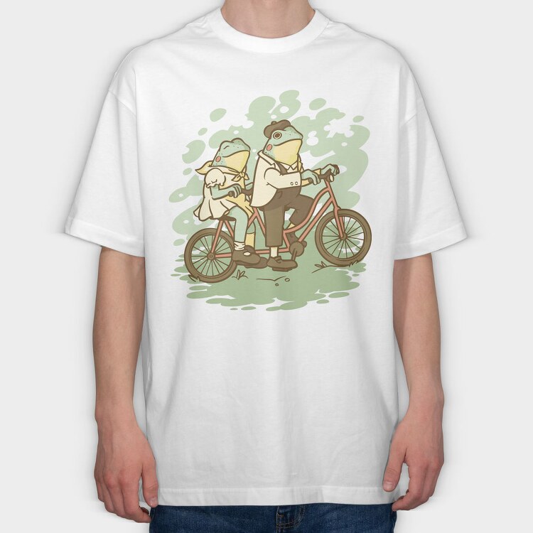 Bicycle Frogs Vintage Riding A Bike, Tricou Oversize Barbati (Unisex)