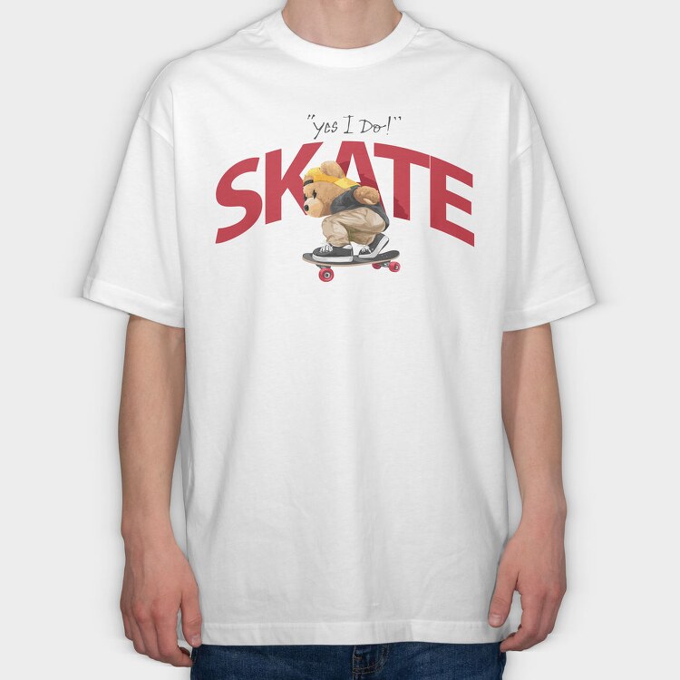 Skateboarding Teddy 2, Tricou Oversize Barbati (Unisex)