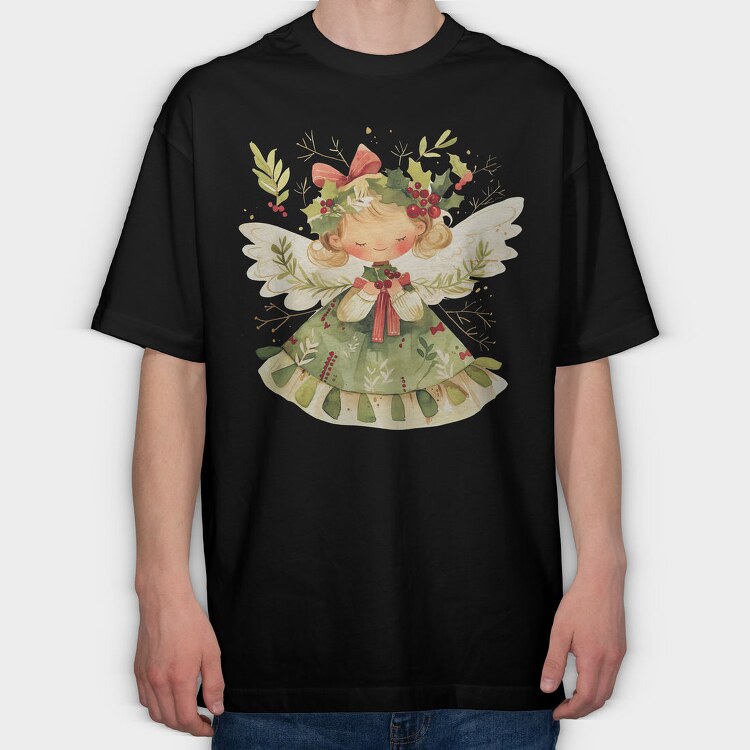 Christmas Angel Wreath, Tricou Oversize Barbati (Unisex)