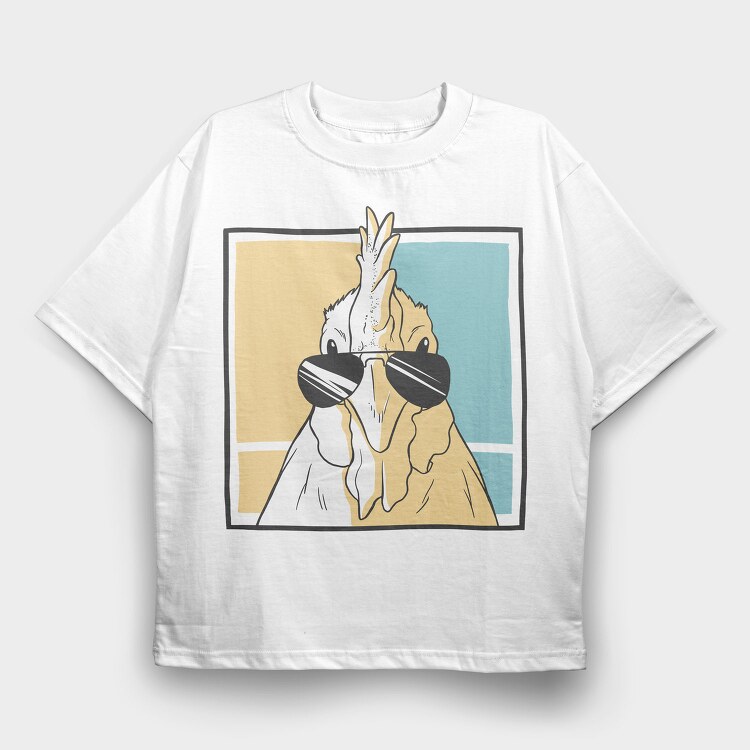 Chicken Wearing Sunglasses, Tricou Oversize Barbati (Unisex)