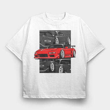 Red Nissan 240Sx Stance, Tricou Oversize Barbati (Unisex)