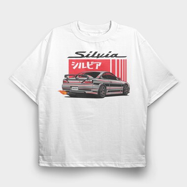 Silvia Japanese Red Flames, Tricou Oversize Barbati (Unisex)