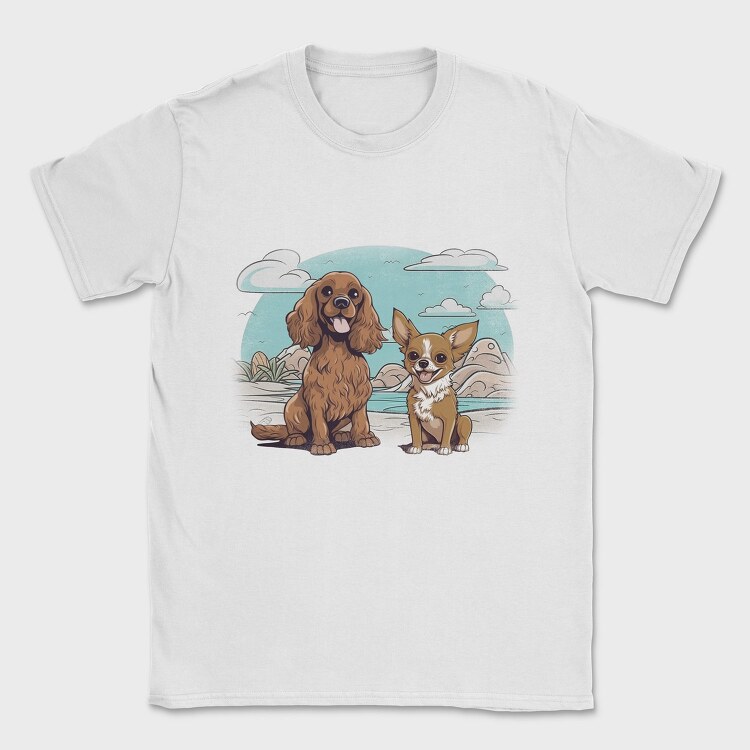 Chihuahua And Cocker Dogs Beach, Tricou Barbati (Unisex)