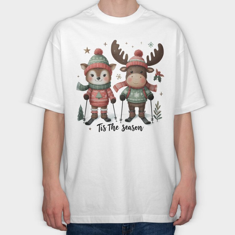 Christmas Animal Skiing, Tricou Oversize Barbati (Unisex)