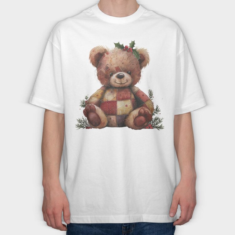 Christmas Bear Patchwork, Tricou Oversize Barbati (Unisex)