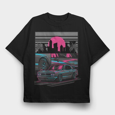 Skyline Retro Night, Tricou Oversize Barbati (Unisex)