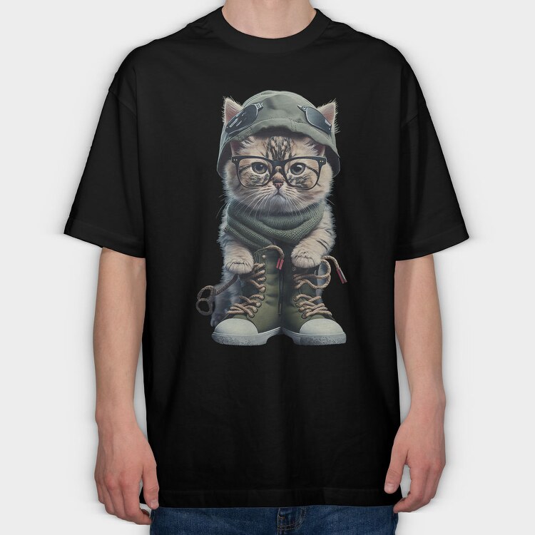 Cat Aviator Chic, Tricou Oversize Barbati (Unisex)