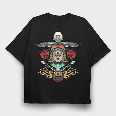 Biker Chick Rose, Tricou Oversize Barbati (Unisex)