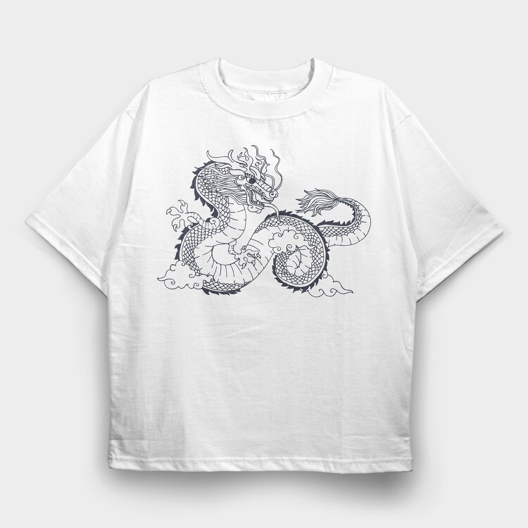 Chinese Dragon Illustration, Tricou Oversize Barbati (Unisex)