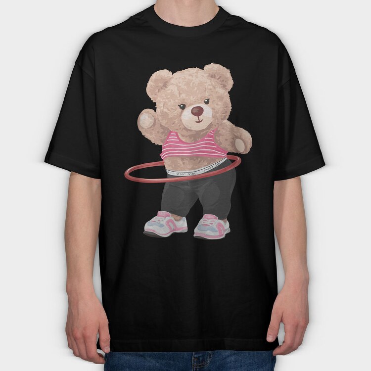 Sporty Bear Hula Hoop, Tricou Oversize Barbati (Unisex)