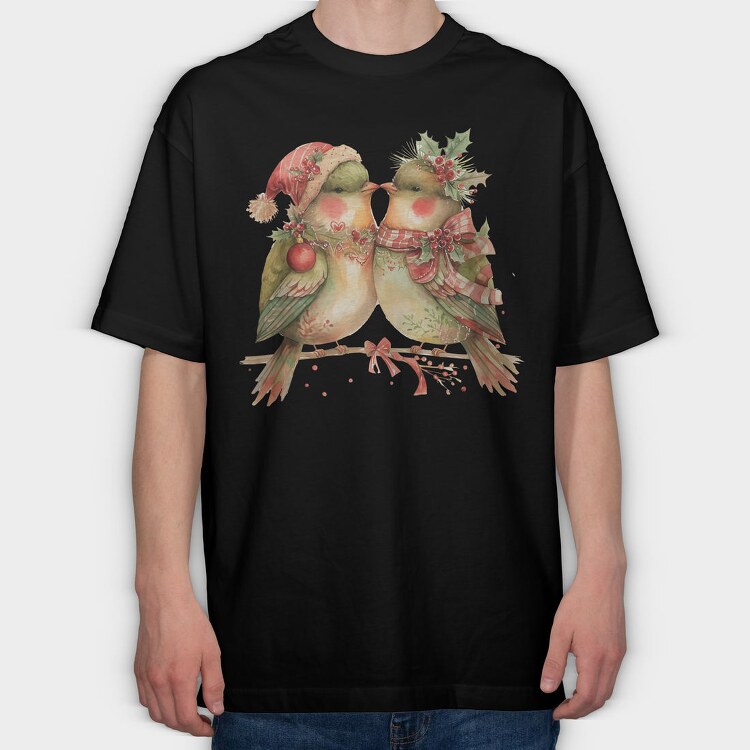 Christmas Birds Wreath, Tricou Oversize Barbati (Unisex)