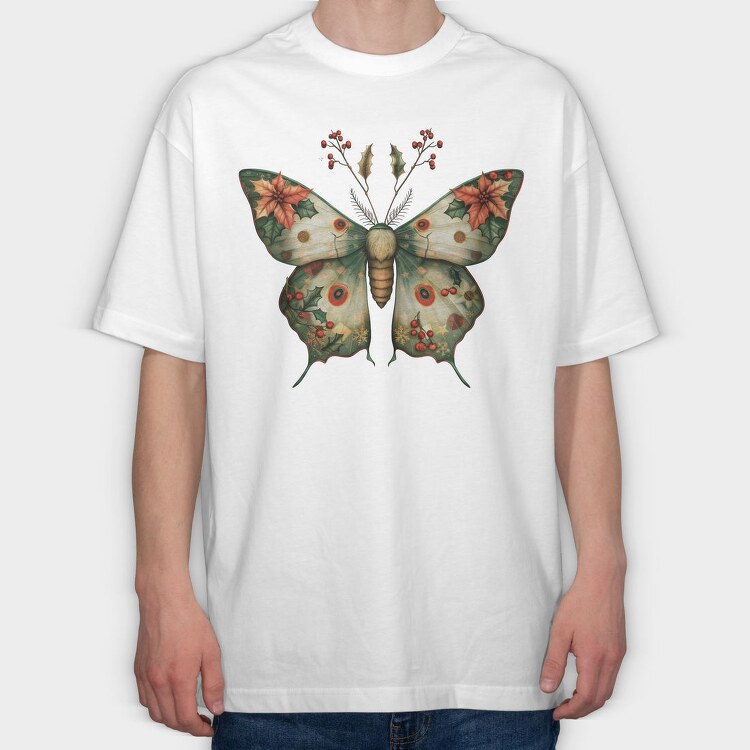 Christmas Butterfly Holly, Tricou Oversize Barbati (Unisex)