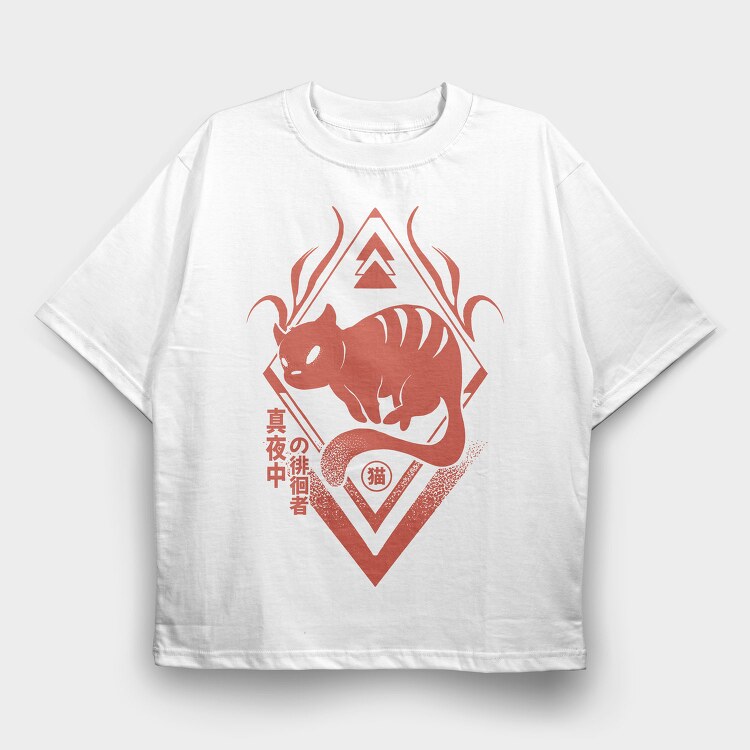 Chinese Zodiac Cat Dark Animals, Tricou Oversize Barbati (Unisex)