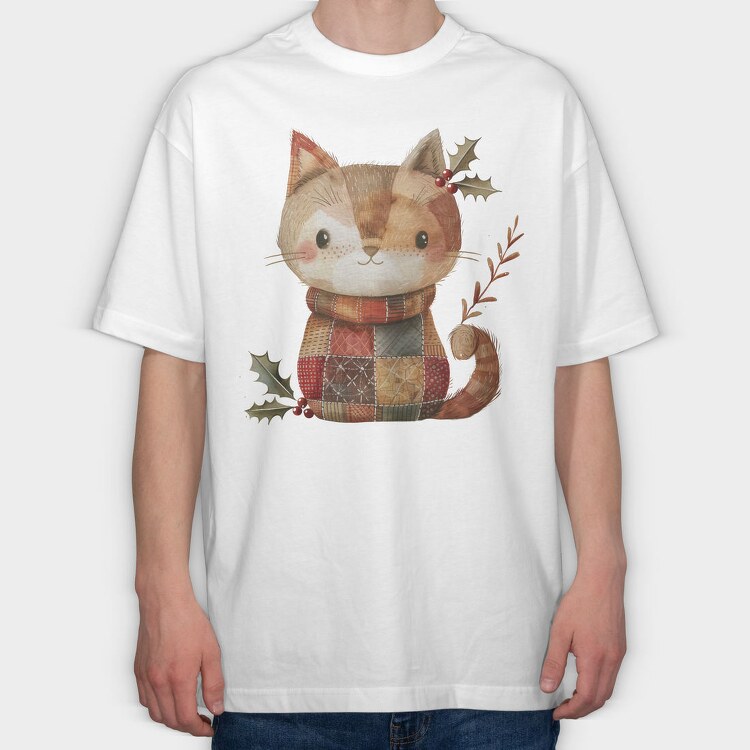 Christmas Cat Patchwork, Tricou Oversize Barbati (Unisex)