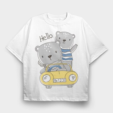Bear Drive Hello, Tricou Oversize Barbati (Unisex)