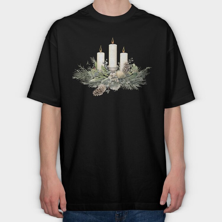 Christmas Candle Arrangement, Tricou Oversize Barbati (Unisex)