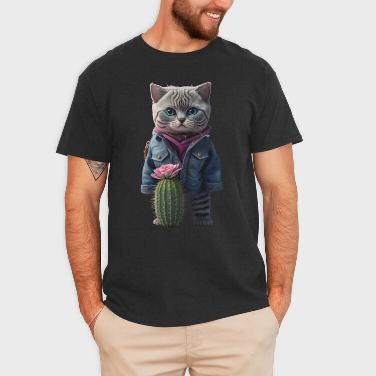Cat Cactus Cool, Tricou Barbati (Unisex)