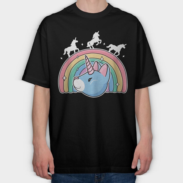 Unicorn Cat Rainbow, Tricou Oversize Barbati (Unisex)