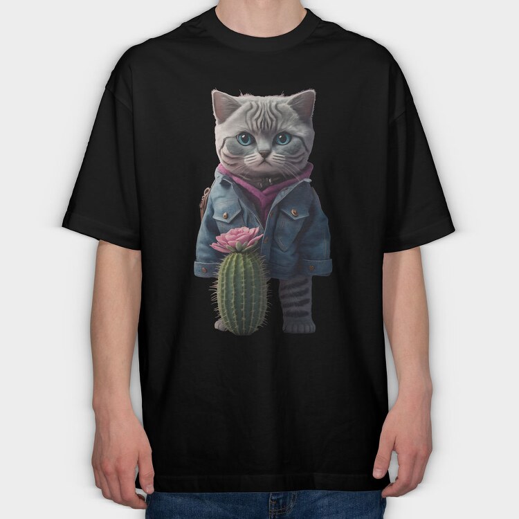 Cat Cactus Cool, Tricou Oversize Barbati (Unisex)