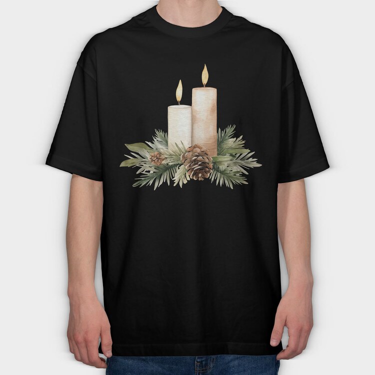 Christmas Candles Arrangement, Tricou Oversize Barbati (Unisex)