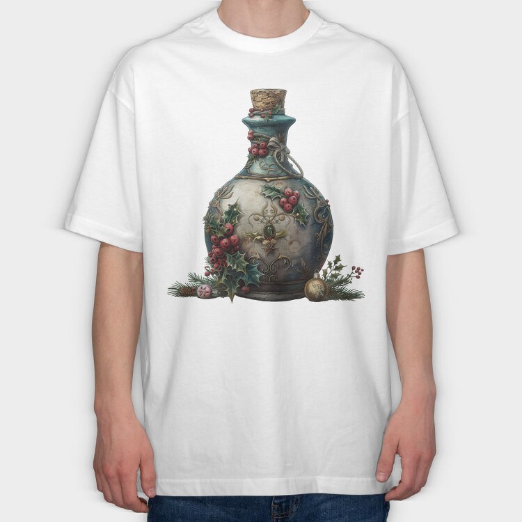 Christmas Bottle Holly, Tricou Oversize Barbati (Unisex)