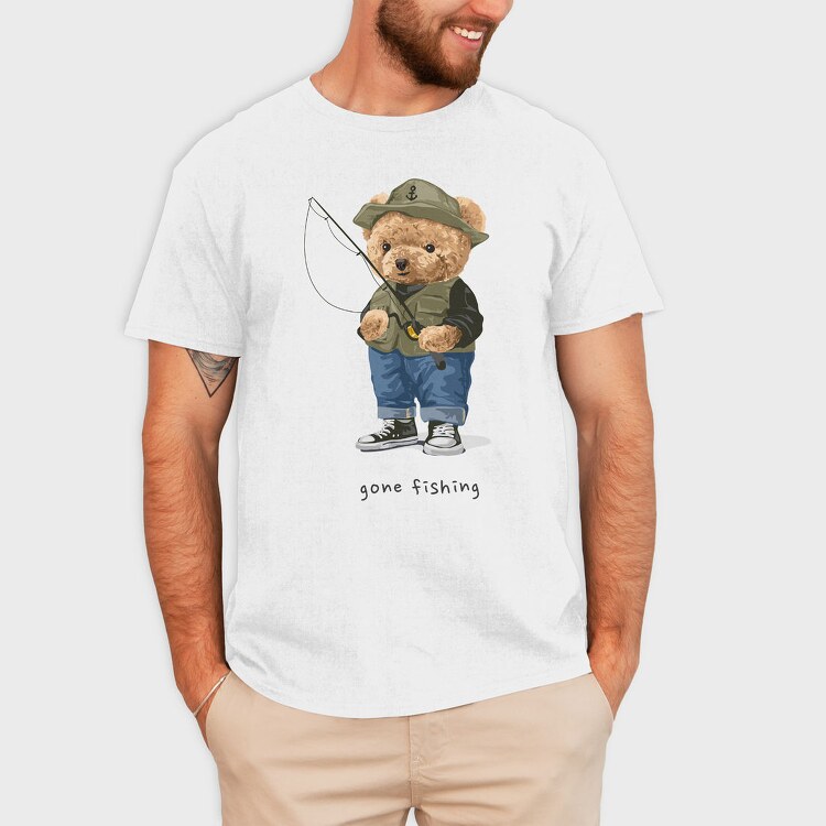 Teddy Bear Fishing, Tricou Barbati (Unisex)