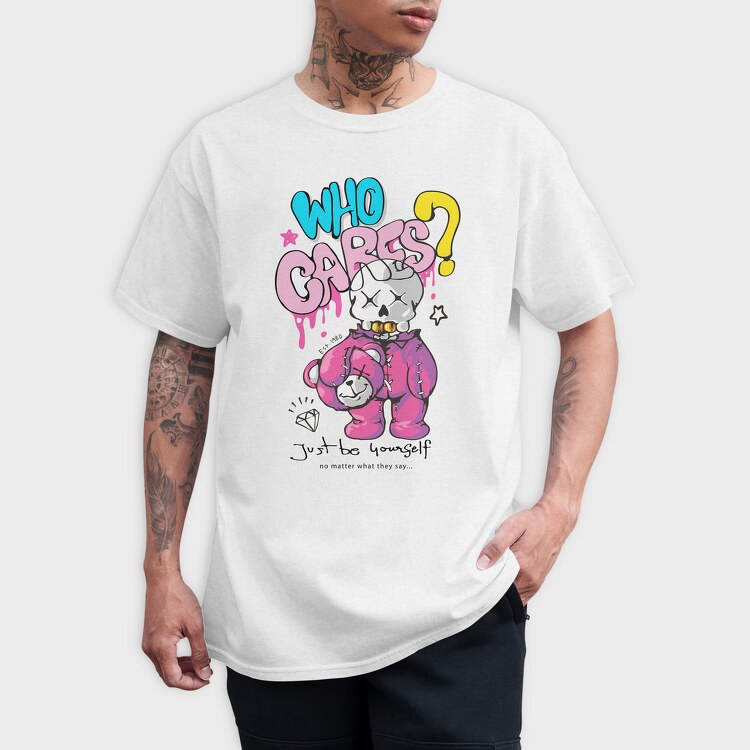 Who Cares Skull Bear, Tricou Barbati (Unisex)