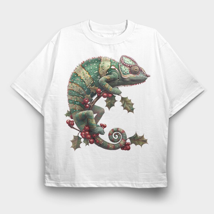 Christmas Chameleon Holly, Tricou Oversize Barbati (Unisex)