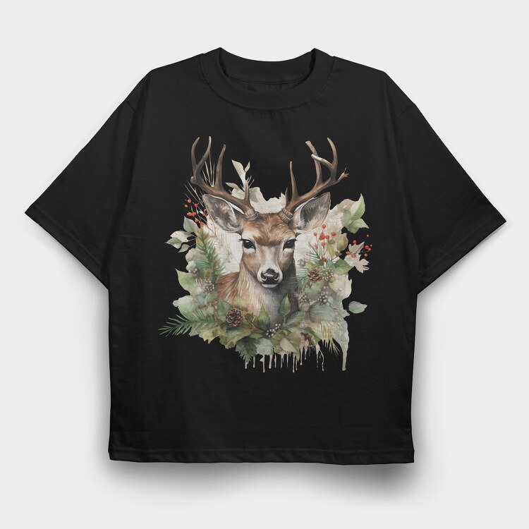 Christmas Deer 2, Tricou Oversize Barbati (Unisex)