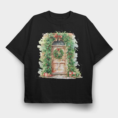 Christmas Door Wreath, Tricou Oversize Barbati (Unisex)