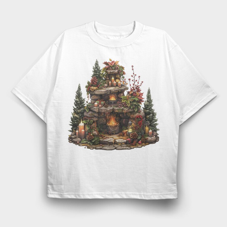 Christmas Fairy Fireplace, Tricou Oversize Barbati (Unisex)