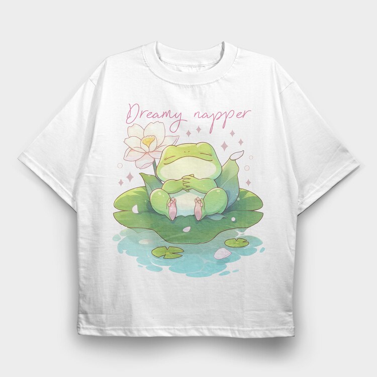 Adorable Frog Animal Dreamy Napper, Tricou Oversize Barbati (Unisex)