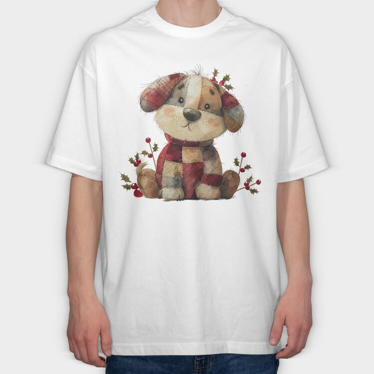 Christmas Dog Patchwork, Tricou Oversize Barbati (Unisex)