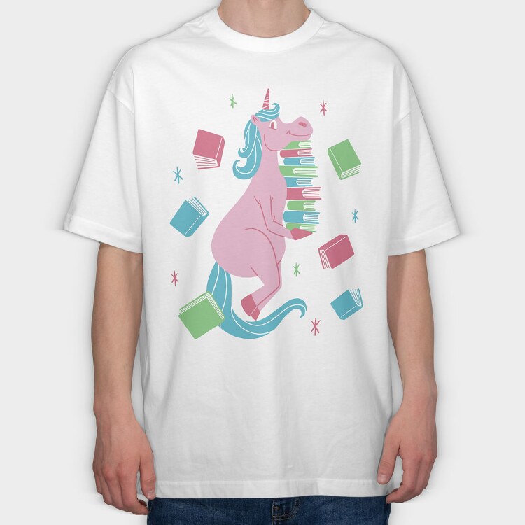 Unicorn Book Lover, Tricou Oversize Barbati (Unisex)