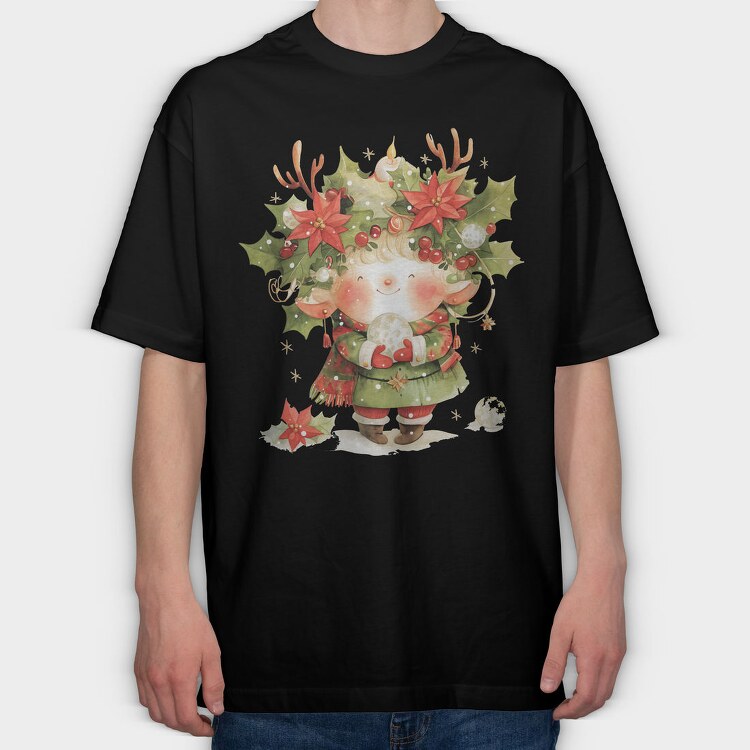 Christmas Elf Wreath, Tricou Oversize Barbati (Unisex)