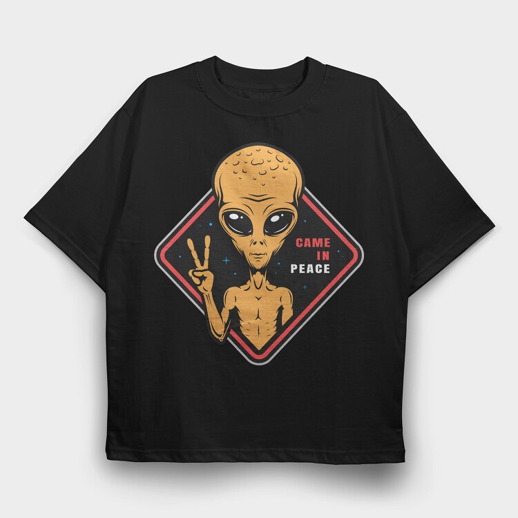 Alien Peace Sign, Tricou Oversize Barbati (Unisex)