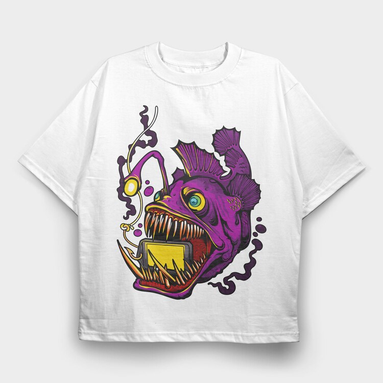 Angler Fish Glow, Tricou Oversize Barbati (Unisex)