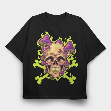 Psychedelic Skull Fungi, Tricou Oversize Barbati (Unisex)