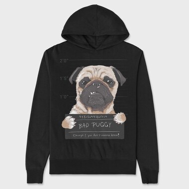 Pug Mugshot, Hanorac Oversize Barbati (Unisex)