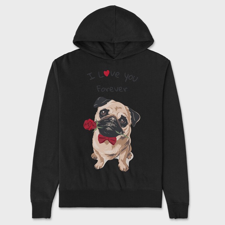 Pug Rose Forever, Hanorac Oversize Barbati (Unisex)