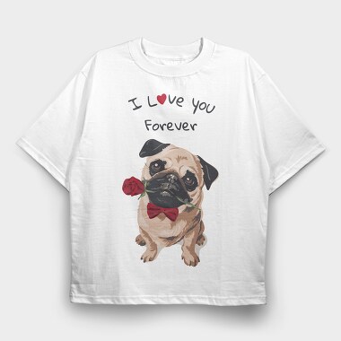 Pug Rose Forever, Tricou Oversize Barbati (Unisex)