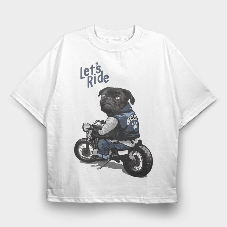 Pug Street Rider, Tricou Oversize Barbati (Unisex)