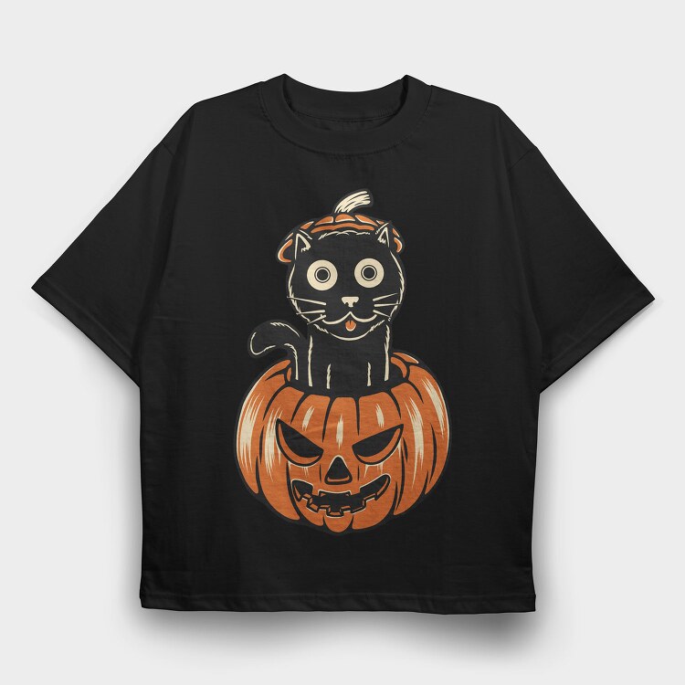 Pumpkin Kitty, Tricou Oversize Barbati (Unisex)