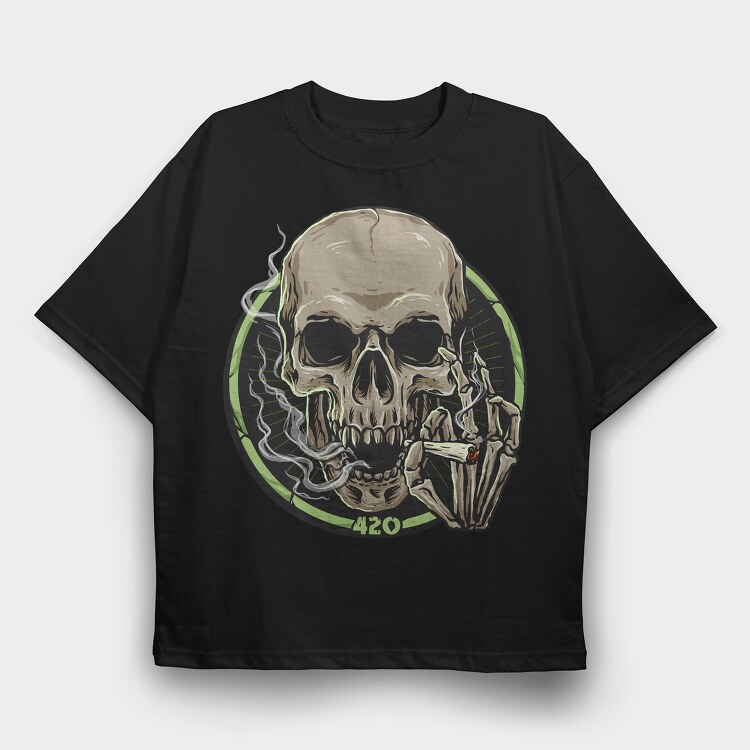 Skull 420 Smoke, Tricou Oversize Barbati (Unisex)