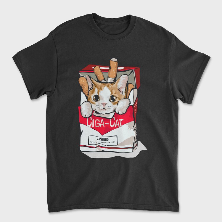 Cigarette Cat Warning, Tricou Barbati (Unisex)