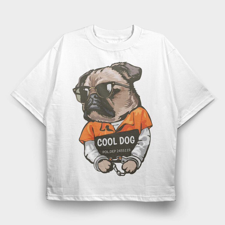 Cool Dog In Cuffs, Tricou Oversize Barbati (Unisex)
