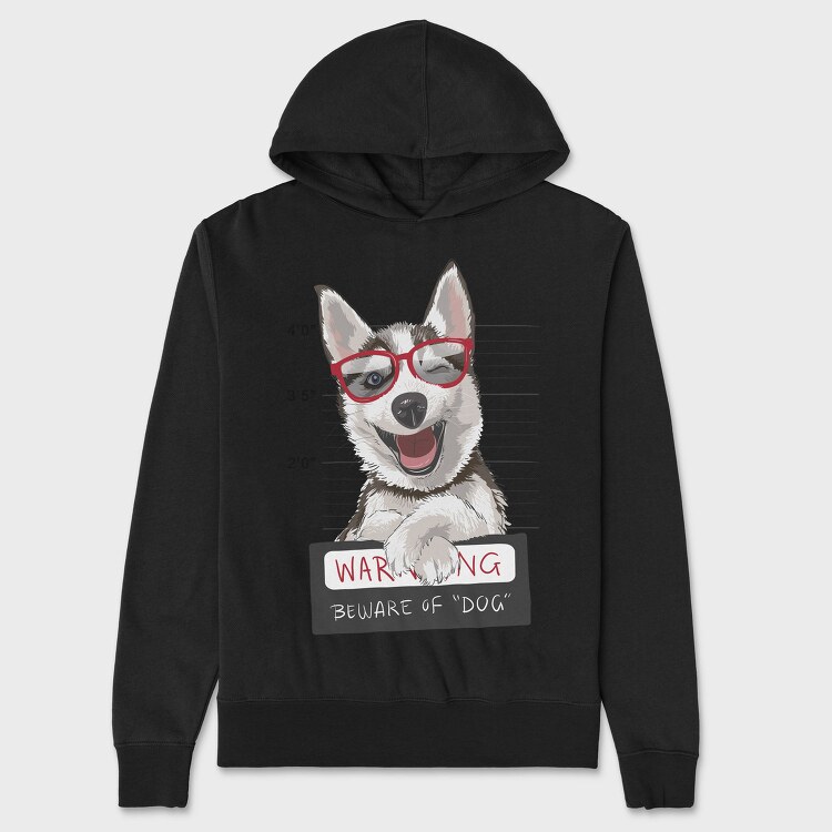 Dog Mugshot Warning, Hanorac Oversize Barbati (Unisex)